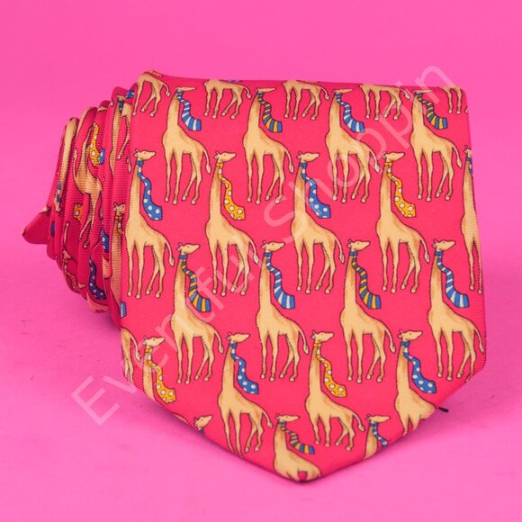 Vintage Brooks Brothers Tie Mens Red Silk Giraffe Print Makers - Picture 2 of 3